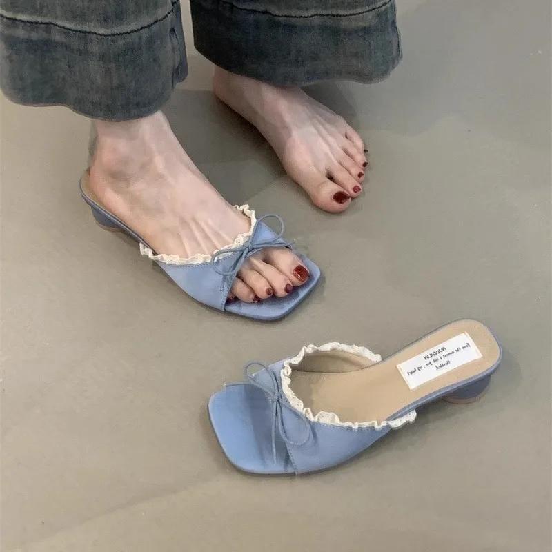 Мода 2025 Мода Женская обувь Открытый носок Женские тапочки Летняя уличная нарядная Новая элегантная удобная Самая продаваемая Высокие каблуки Zapatos