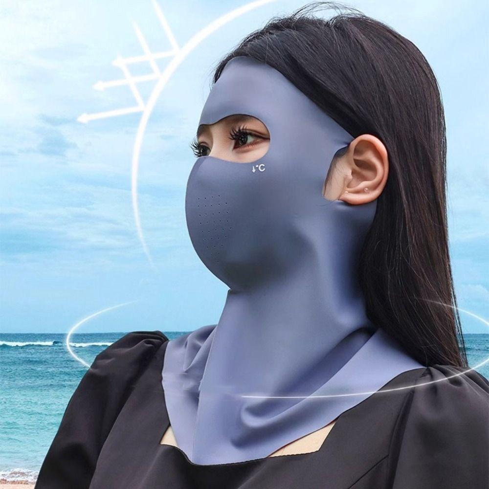 Anti UV Full-Face Sunscreen Veil UPF 50+ Neck Wrap Cover Fashion Ice Silk Face Cover  Woman/Man