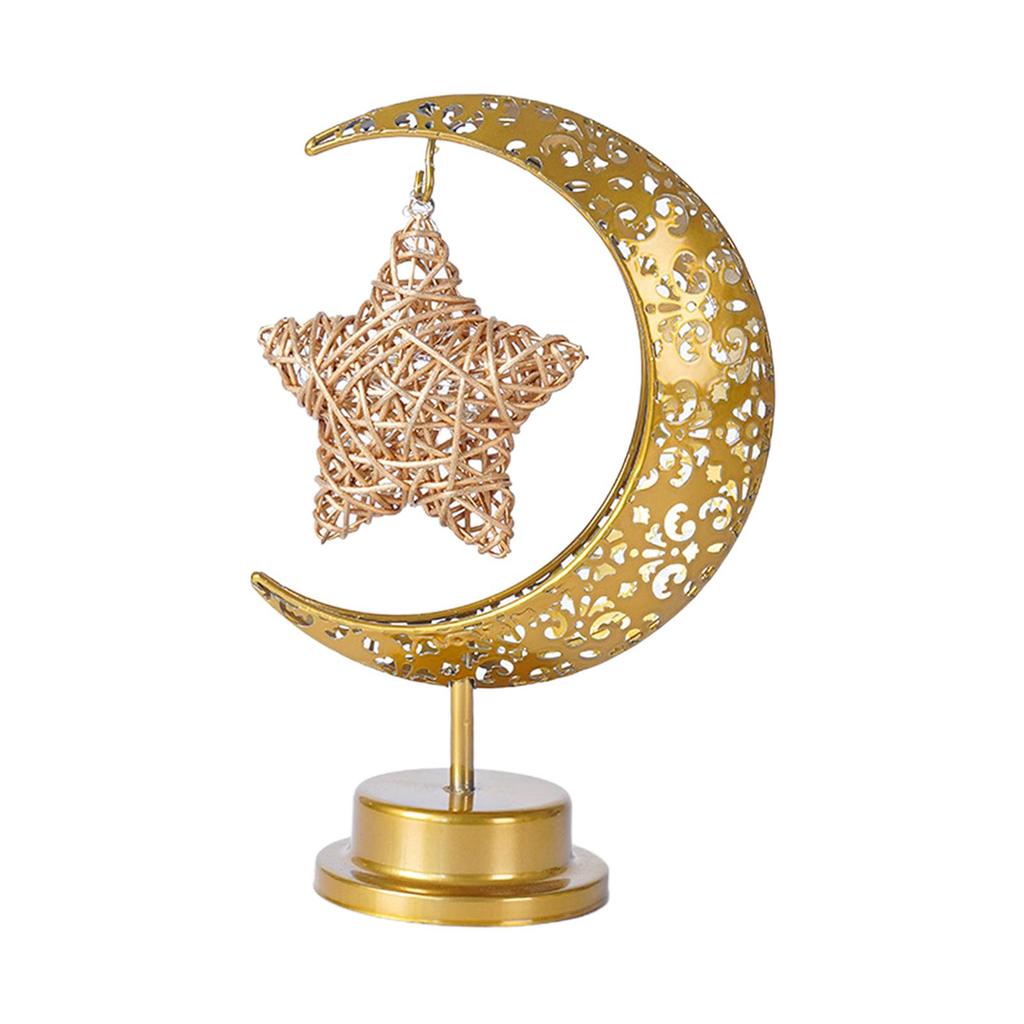 Metal Eid Moon Light Decorations Ramadan Ornament Mubarak Night Light Lamp Warm Light for Muslim Party Festival Islamic Indoor