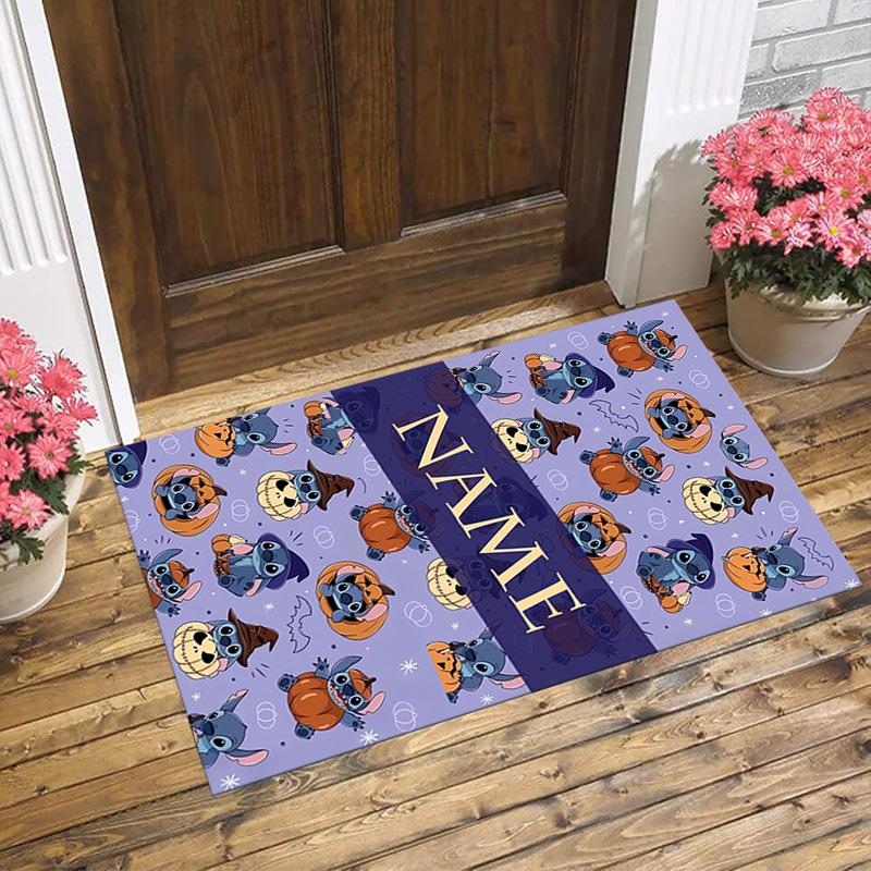 Personalized Name Halloween Stitch Living Room Non-Slip Area Rug Soft Carpet for Bedroom Kids Playroom Sofa Office Home Decor Doormat