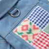 Pet Dog Denim Jacket With Floral Patchwork Design Dachshund Teddy Bear Cat Outerwear