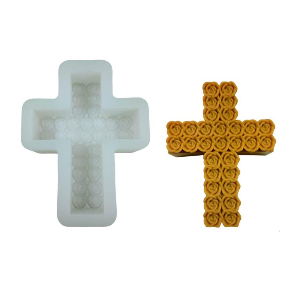 Rose Cross Candle Silicone Mold Rose Blossom Candle Molds DIY Handmade Soap Resin Mold Concrete Gypsum Mould Decorations