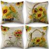4 шт., Наволочка декоративная из льняной смеси, с принтом желтых подсолнухов, цветочных корзин, свежих цветов и велосипедов, осенняя