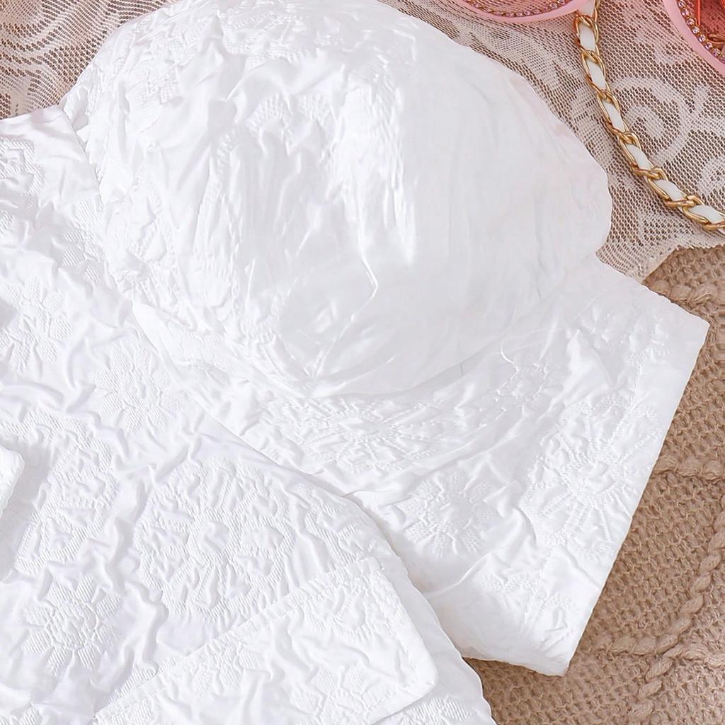 Белый костюм для девочек-подростков, лето 2024, короткая куртка с пышными рукавами, топ и юбка, детская одежда, модные комплекты для детей