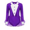 Girls Jazz Dance Costume Sparkly Sequins Bodice Tulle Skirted Leotard Long Sleeve Back Invisible Zipper Bodysuit