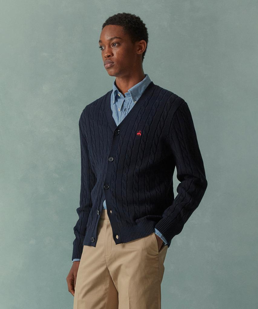 Хлопковый кардиган в косую вязку Brooks Brothers (Темно-синий) (Bbwcmbg101)