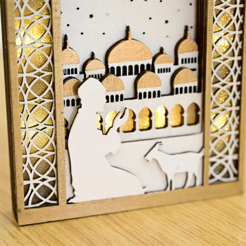 Деревянный подвесной кулон EID со светодиодной подсветкой, украшение, принадлежности для исламского праздника, поделка своими руками, идеально подходит для украшения дома на Рамадан
