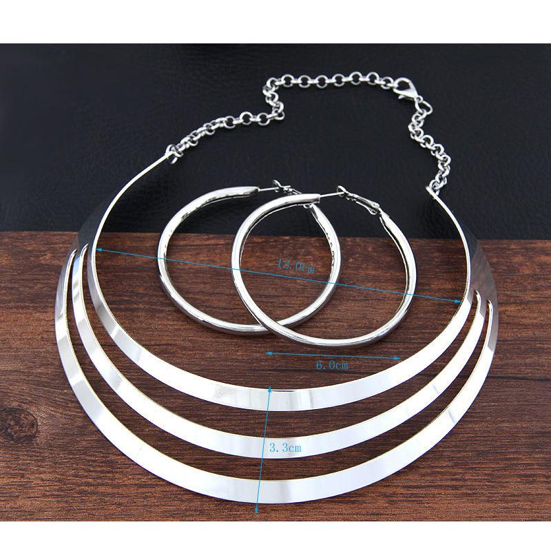 European and American fashion, metal texture exaggerated punk street shot hipster unique fashion women's collar, necklace earring set