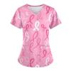 Scrubs Medical Uniform Pink Ribbon Cancer Fighter Graphic Women's Uniforms V Neck Short Sleeve Tops with Pockets Scrubs Wome