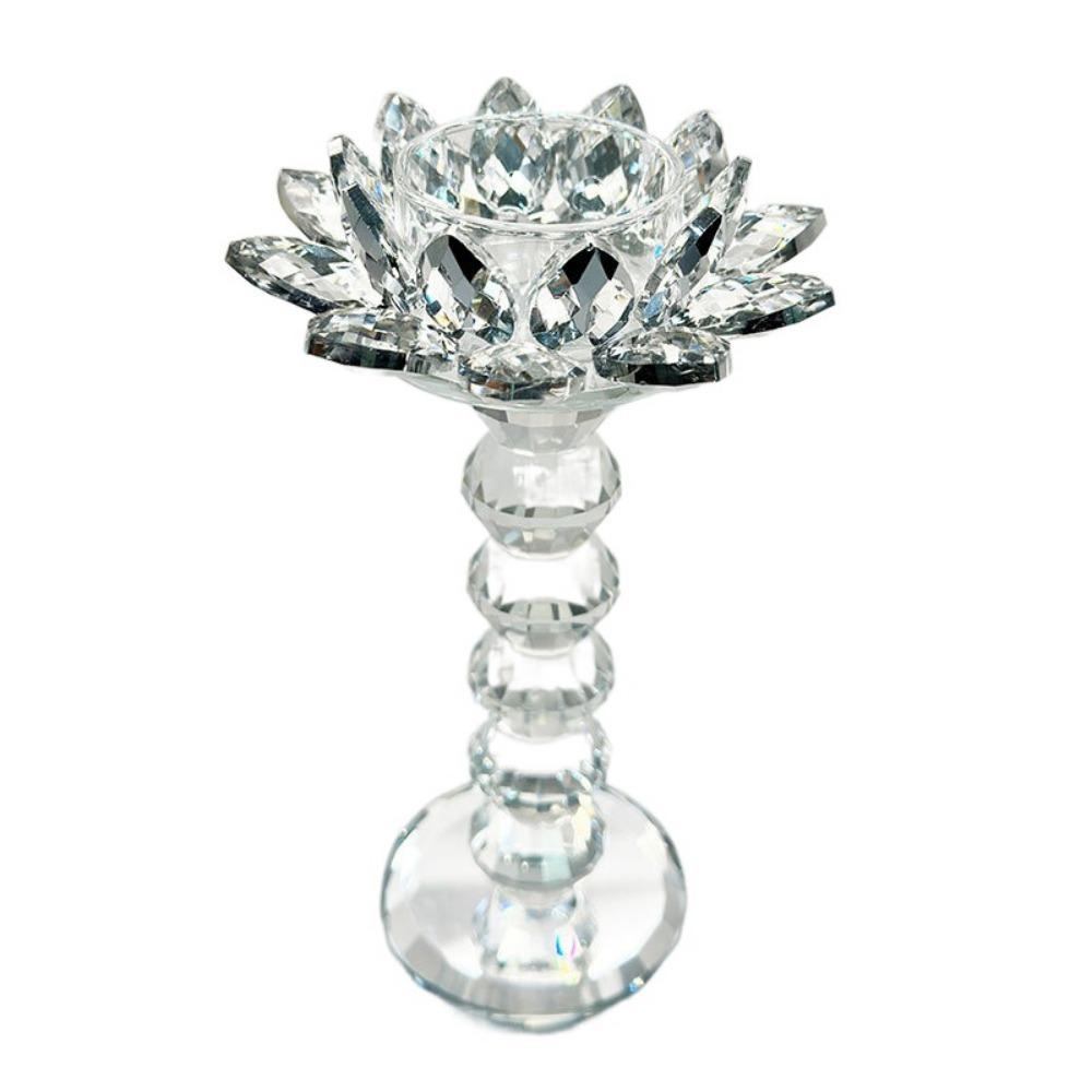 Durable Crystal Lotus Candlestick Elegant Lotus Flower Figurines Glass Candle Stand  Coffee Table