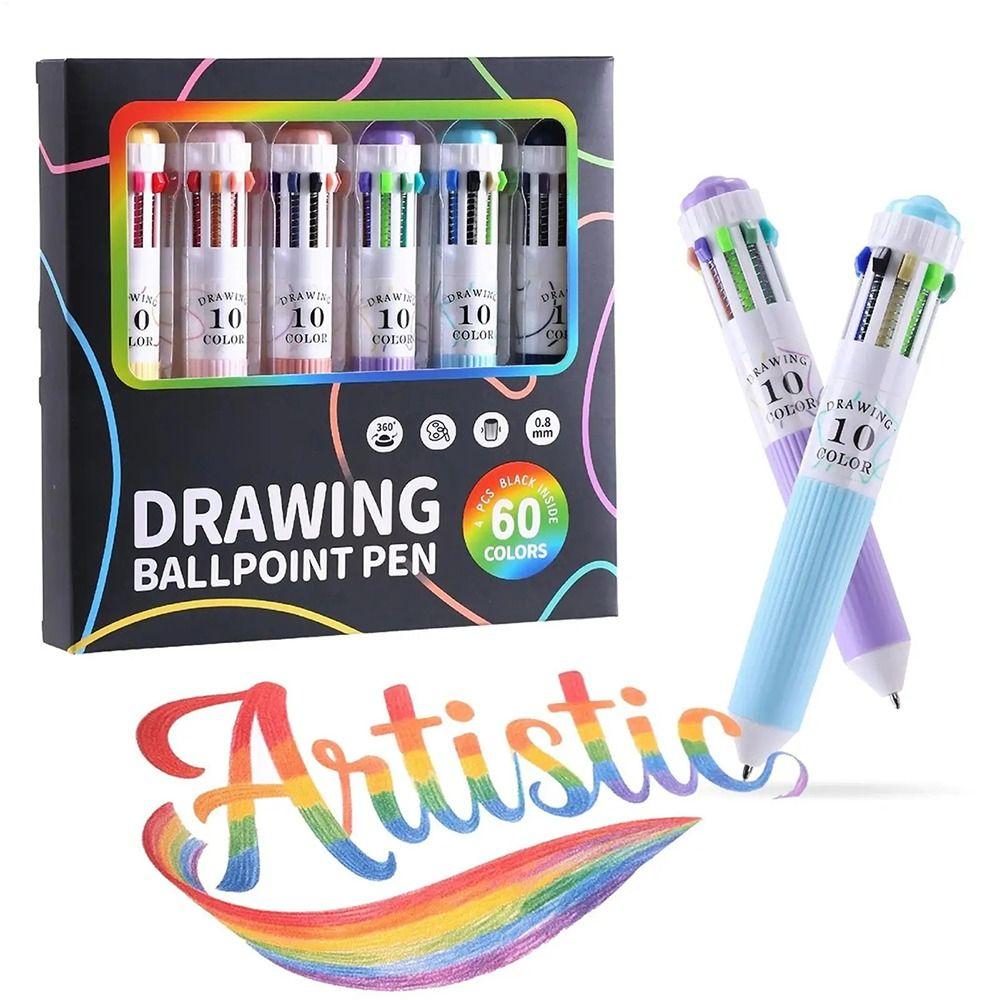 6Pcs/Set Multi-Function Colored Pens 10-in-1 Multicolor Pens  for Painting Study Marking