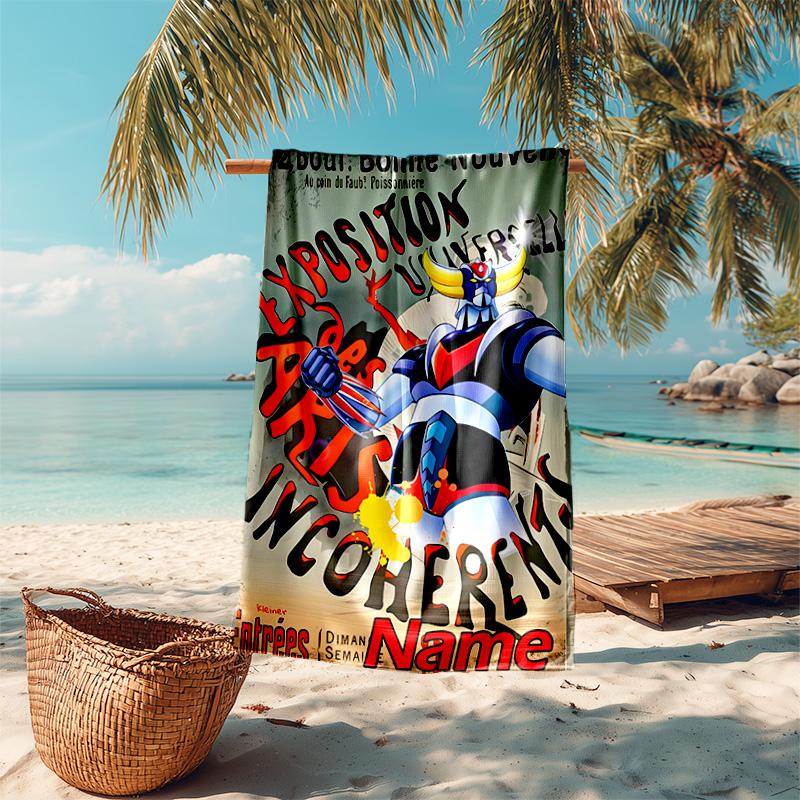 Personalized customized proof beach towel with UFO Robo Grendizer pattern - soft, absorbent,quick-drying,perfect swimming,camping&bathing