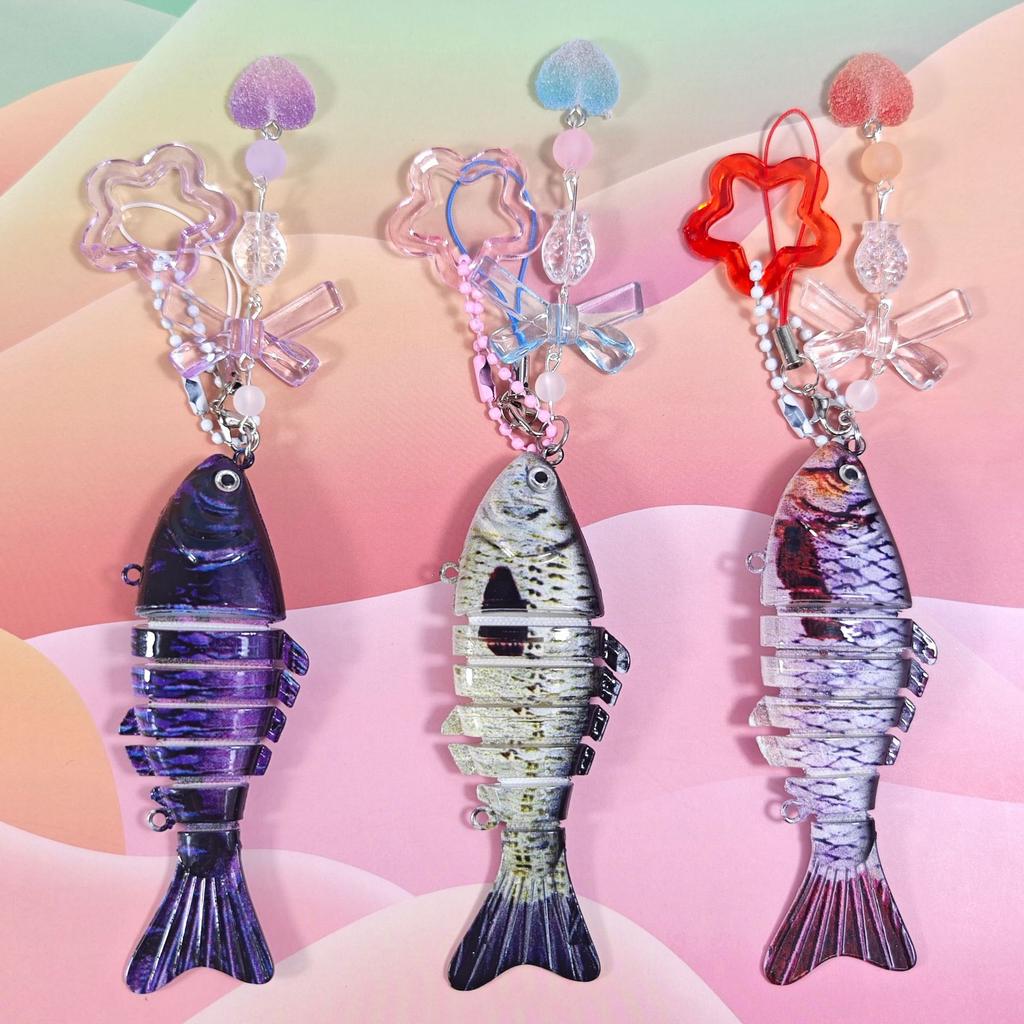 Vintage Cute Fish Phone Lanyard DIY Acrylic Bow Star Bag Charm Handmade Y2K Aesthetic Keychain Accessory for Women Girls
