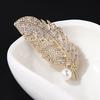 Crystal Feather Leaf Shaped Brooch Pearl Pin Badge Bag Decor Wedding Jewelry