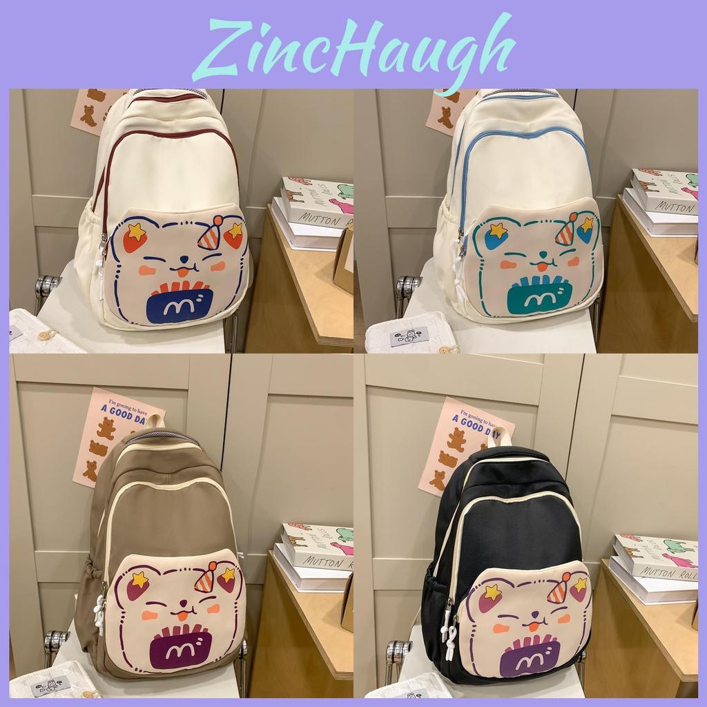 College Backpack For Women With Cartoon Birthday Hat Cat Print And Pendant