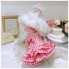 Pet Plaid Dress Cute Bow Vest Suspender Skirt Fluffy Skirt Cute Puppy Dress Outfit Puppy Dog Dresses for Small Dogs