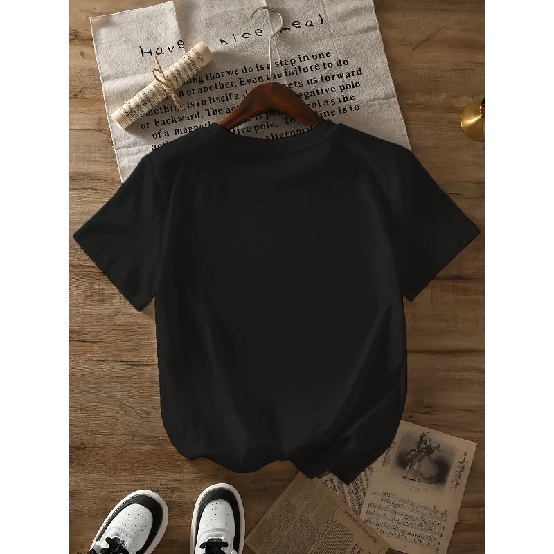[Casual T-Shirt] Women's Casual 100% Polyester Ice Cream Print Short Sleeve Crew Neck T-Shirt, Regular Length Knit Fabric Top for All Seasons