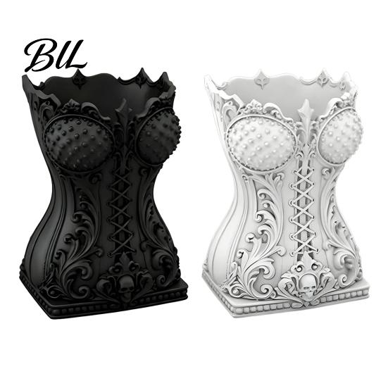 Dressing Table Storage Gothic Makeup Brush Tube, Retro Skull Desktop Organizer, Black And White Decor Decorative Plastic Holder for Office Desk