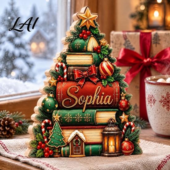Seasonal Table Centerpiece Wooden Christmas Sign Book Tree House Scarecrow Tabletop Theme Decorations Rustic 2D Flat Holiday Decor for Mantel
