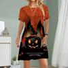 Женское повседневное платье Летние платья с принтом демона-тыквы для женщин с круглым вырезом и коротким рукавом Платье размера плюс