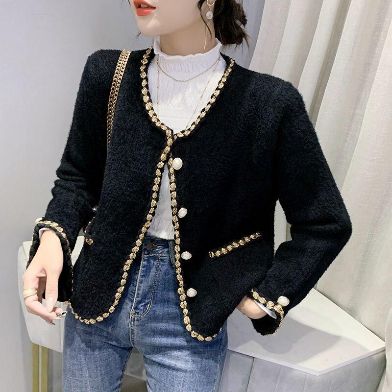Knitted Mink Fleece Cardigan Outerwear Women Autumn and Winter Korean O Neck Cardigan Coat Top