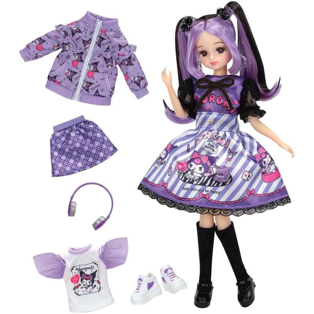 Takara Tomy Licca-chan Doll Cool Kuromi Outfit Set Casual Purple Dress 3 Years and Up