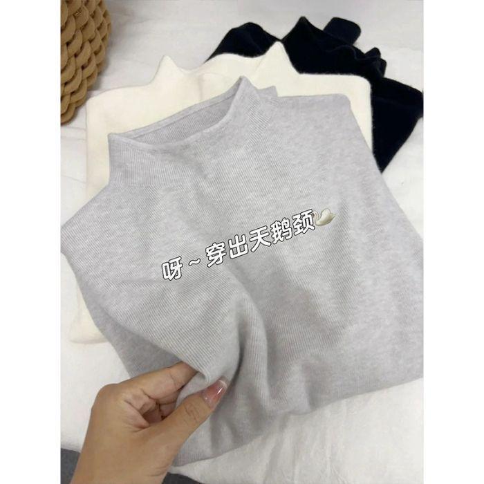 Olive Green Women's Slimming Knit Sweater - Autumn/Winter Half-High Neck Base Layer