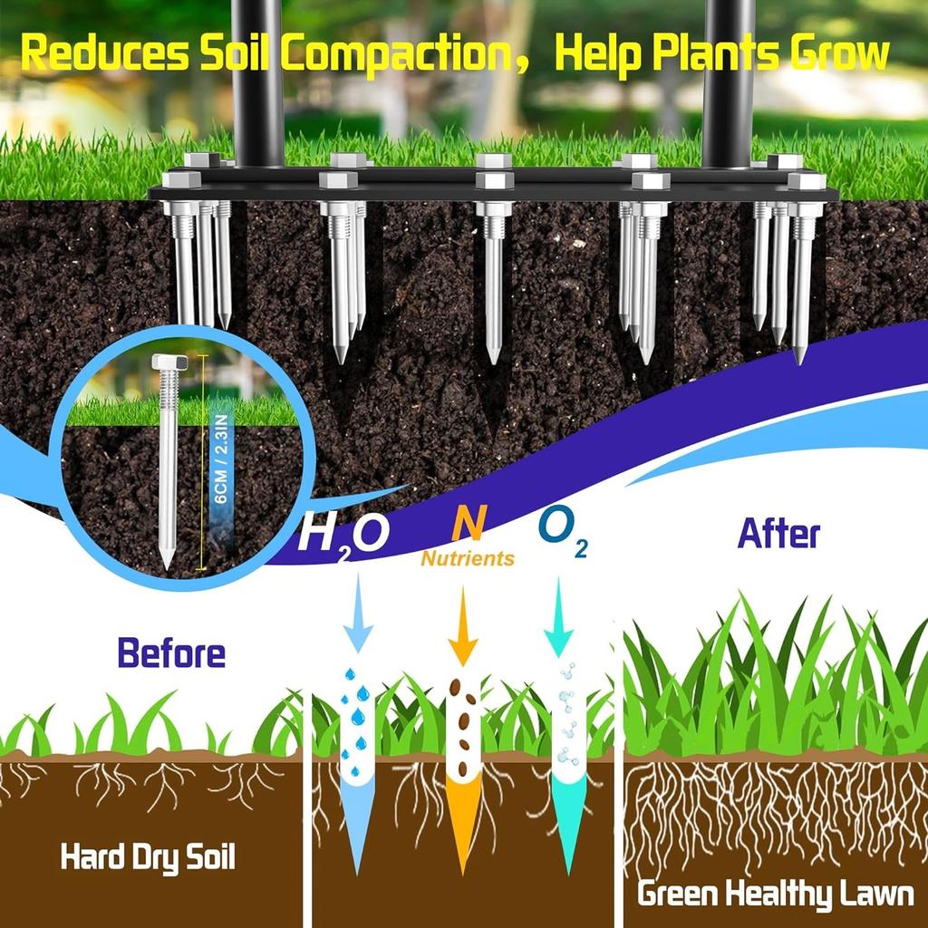 Ручной инструмент-аэратор для газона с 15 железными шипами 2-в-1 инструмент для аэрации почвы для аэратора воздуха для газона, сада и инструмент для очистки
