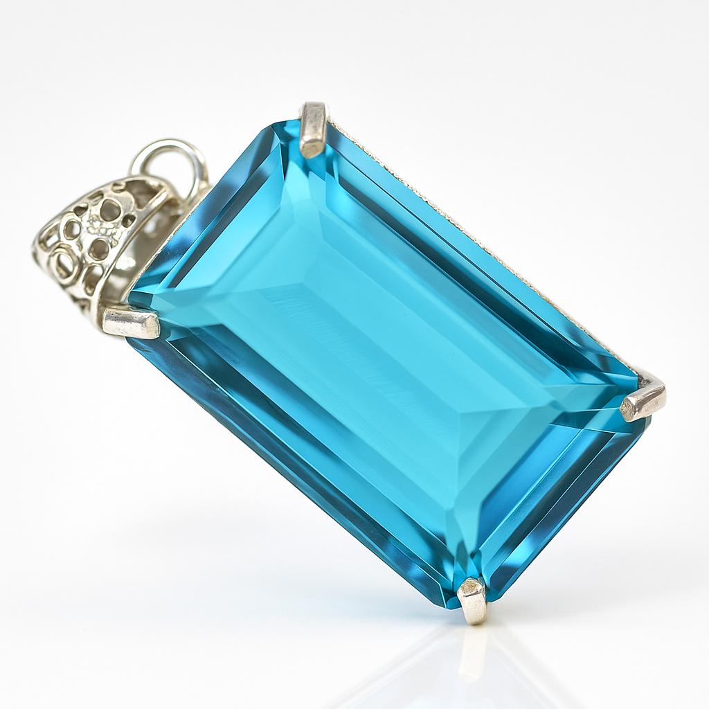130 Ct Emerald Cut Aquamarine Blue Gemstone Pendant Lab Created A+ Certified AI-52-NS