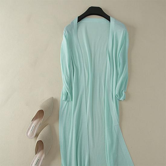 Женский длинный летний вязаный кардиган из тонкого ледяного шелка, мягкий модальный кардиган, свободная базовая простая рубашка с длинным рукавом с кондиционером, кардиганы