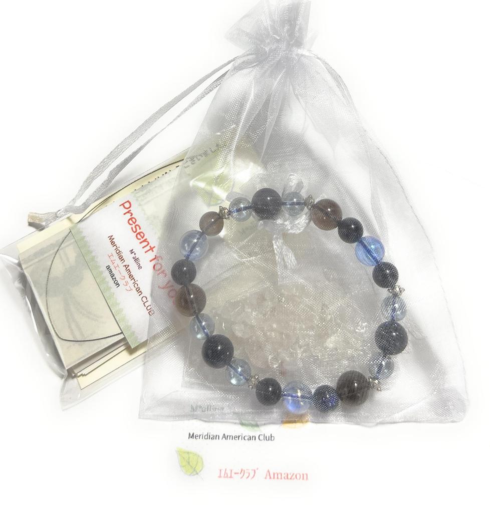 Браслет из натурального камня для работы и амулетов Космо Аура Дымчатый Кварц Синий Золотой Камень Внутренний диаметр Унисекс [Malline] 17.5-18см