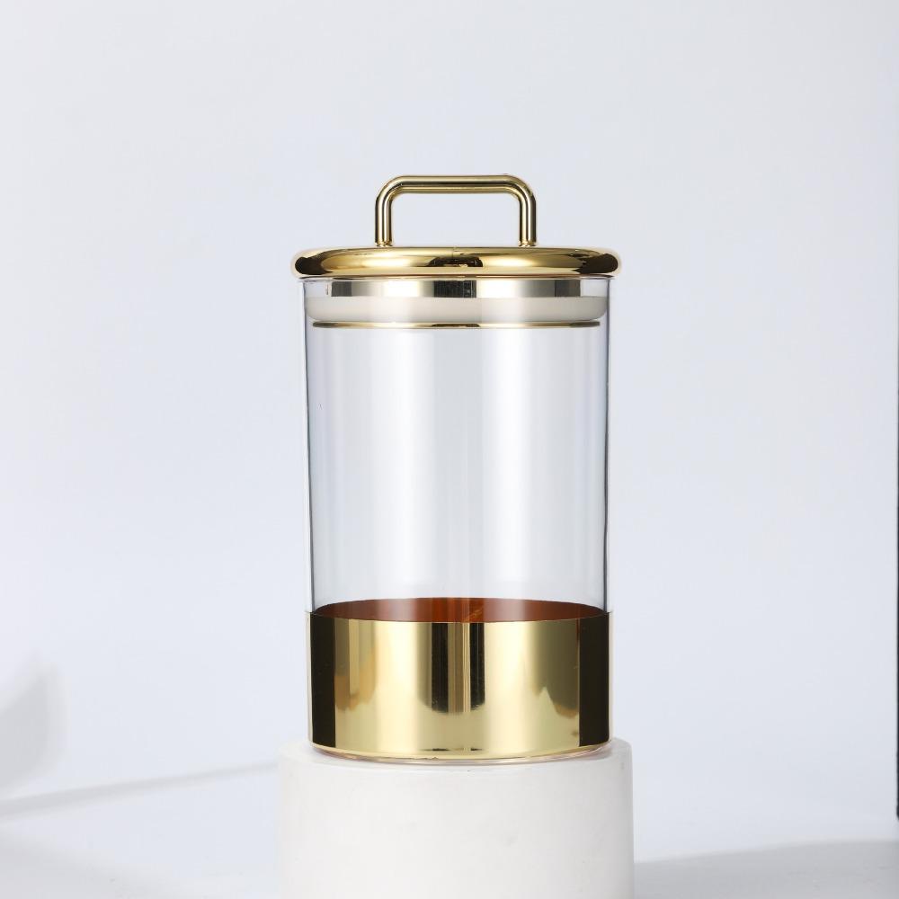Влагостойкая коробка для хранения зерна, прозрачная стеклянная банка для хранения сухих продуктов с золотой крышкой, герметичная банка для кухни и домашнего хозяйства