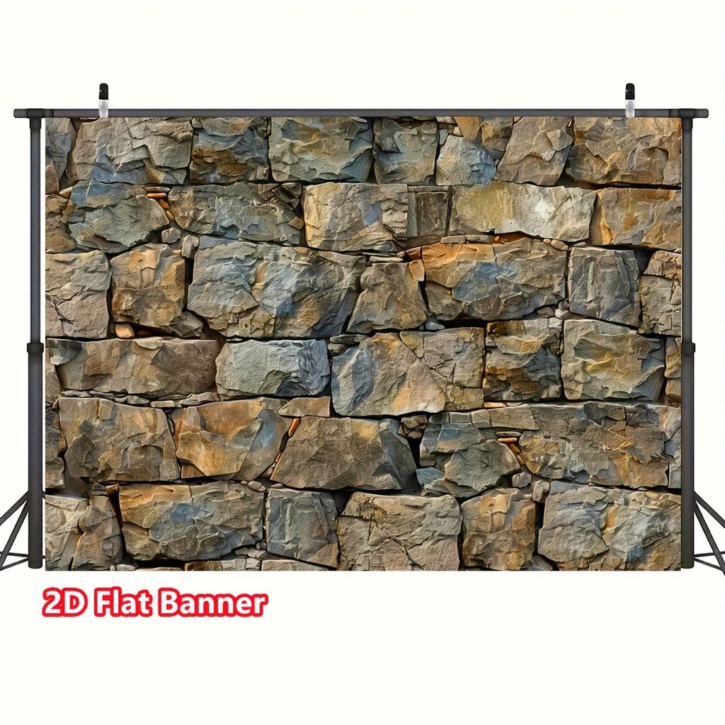 2D plane 1 piece of realistic stone brick polyester background - textured grey rock panel suitable for photo booths
