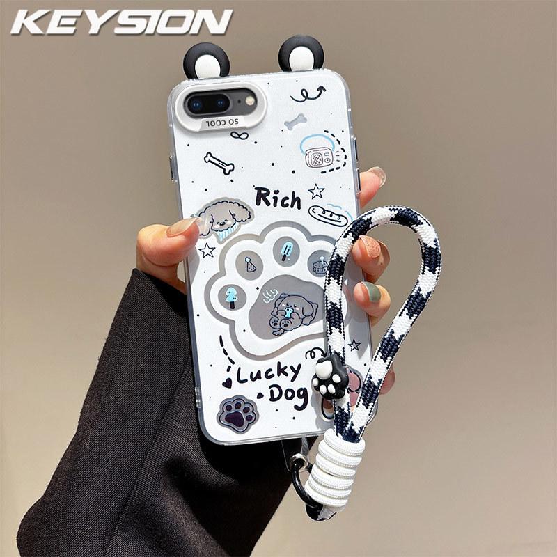 KEYSION Милый мультяшный чехол с ушками для iPhone SE 2020 2022 со шнурком, противоударная задняя крышка для телефона из силикона+ПК для iPhone 8 7 Plus