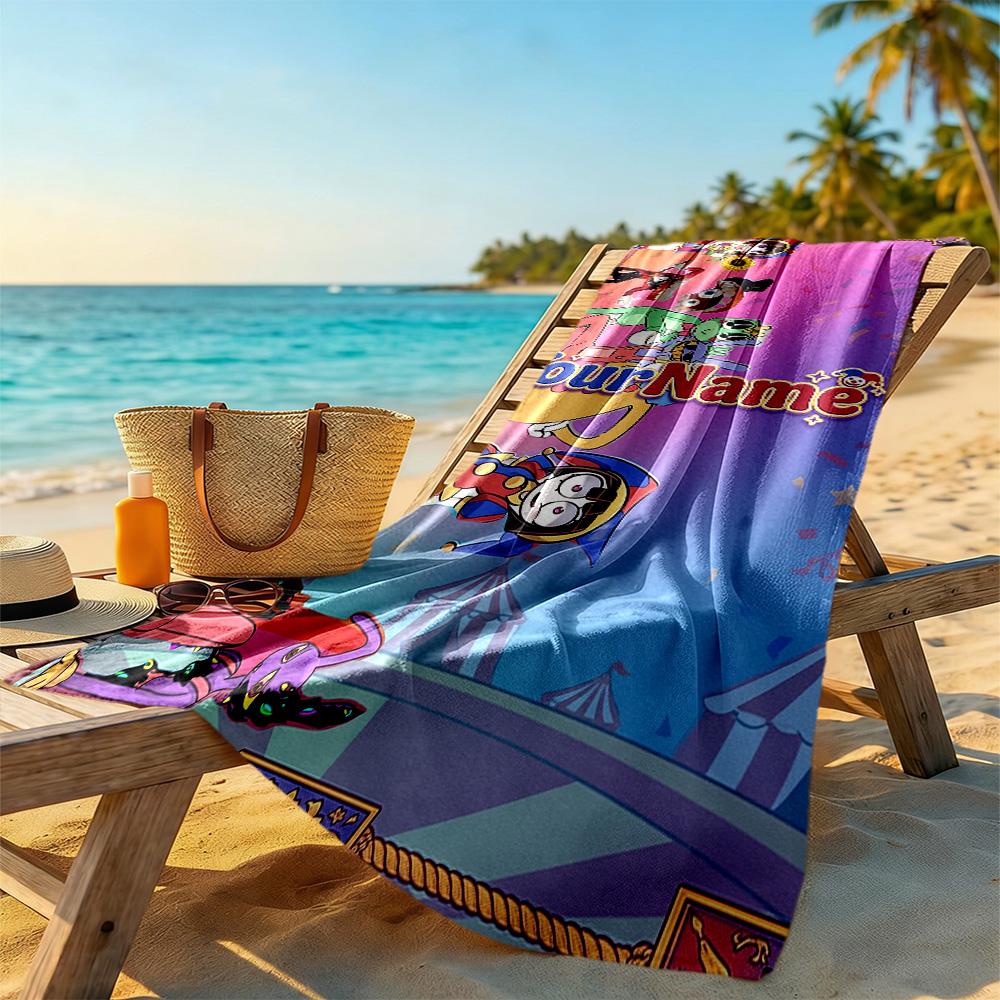Digital Circus Customized Name Beach Towel Quick-Dry Soft Microfiber Suitable for Sports Travel Swimming Yoga Bathroom Beach And Pool