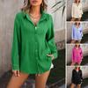 Women Autumn Casual Shirt Lapel Long Sleeve Button Down Office Blouse Top Solid Color