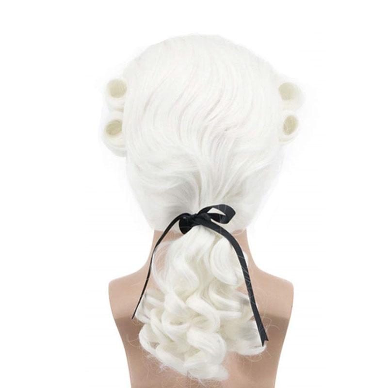 Grey White Black Lawyer Judge Baroque Curly Male Costume Wigs Deluxe Historical Long Synthetic Cosplay Wig for Halloween