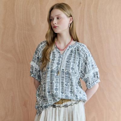 Ethnic Pattern Lace Point Tunic Blouse