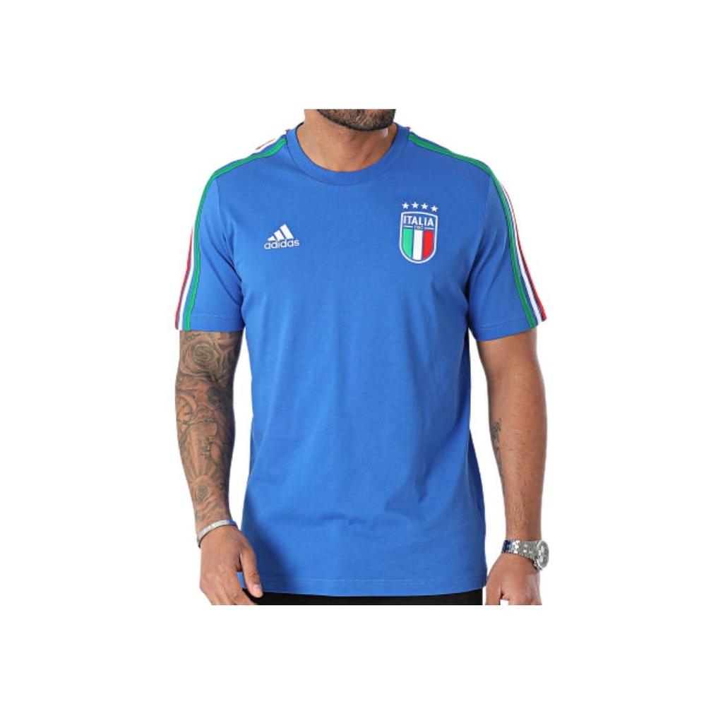 Adidas Logo Print Three-Stripes Crew Neck Short Sleeve T-Shirt Men Tops Blue IU2108