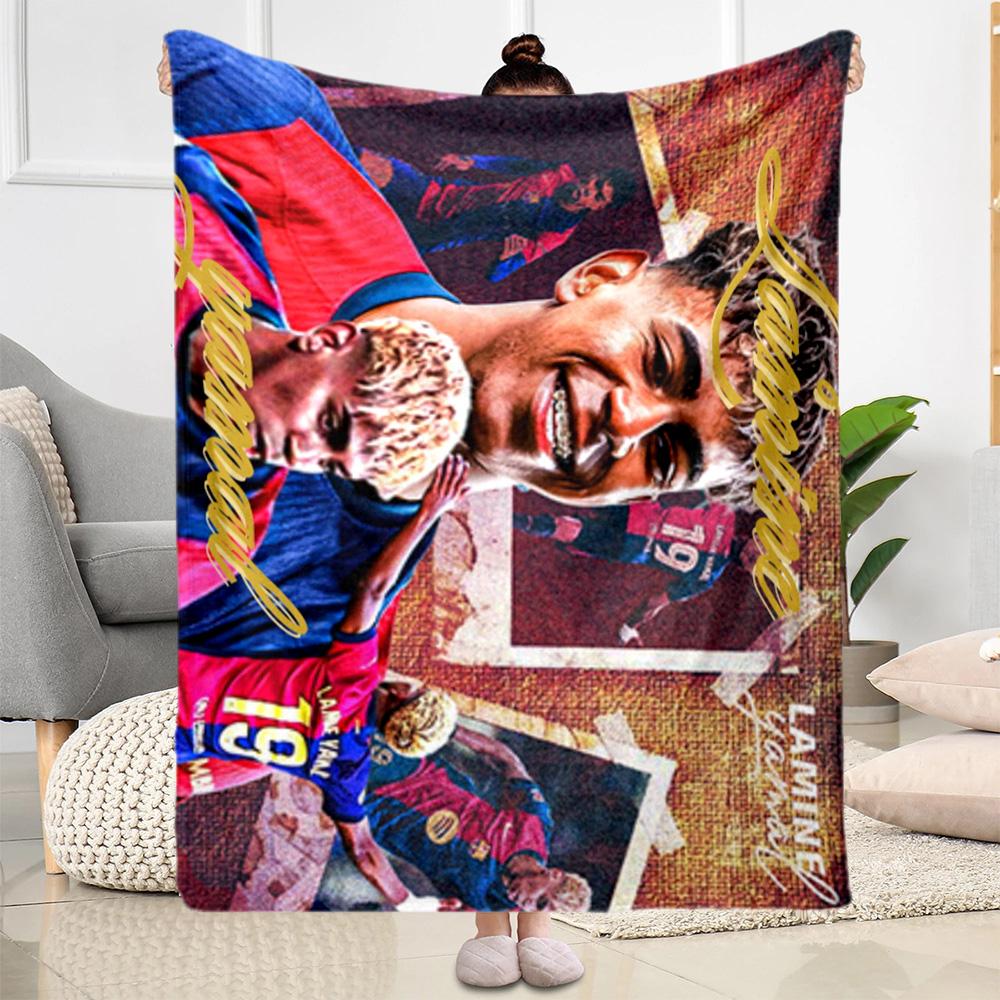 Lamine Yamal's Football Player Portrait Blanket Soft Warm Cozy Great for Sofa Office Picnics Four Seasons Multipurpose Modern Gift for Travel Home Bir