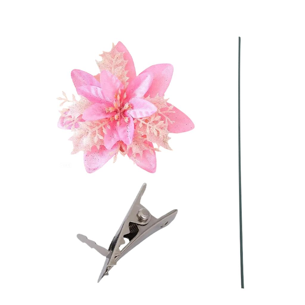 Glitter Poinsettia 5.5 Inch Artificial Flower Christmas Clip Stem Christmas Tree Ornaments For Wedding Party Wreath Decoration