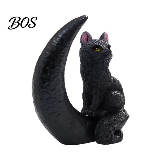 Witch Hat Cat Decor Halloween Figurine, Resin Hat/Moon/Pumpkin/Skull Statue Cute Spooky Sculpture for Tabletop, Mantel, Shelf, Desk Black And
