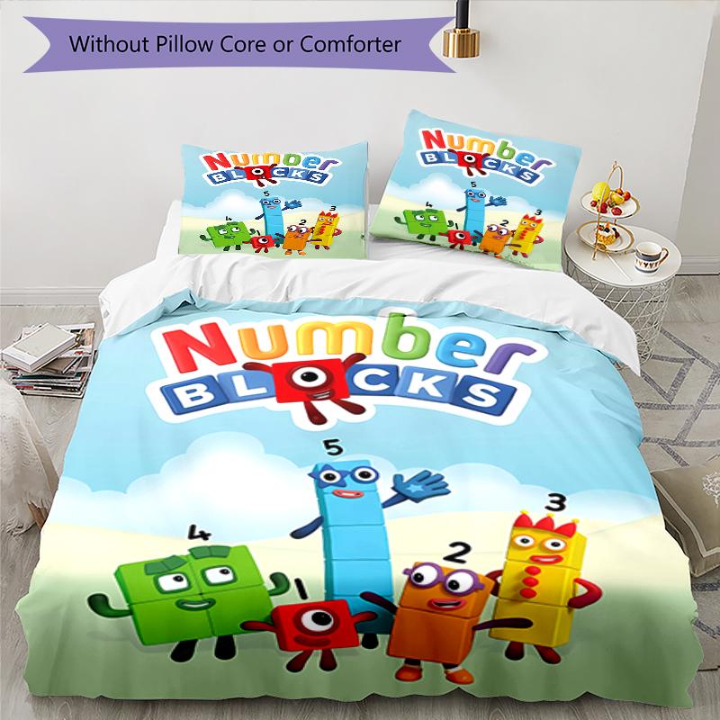 3pcs Numberblocks pattern bedding set duvet cover set includes duvet cover &pillowcases, perfect all season bedroom decoration & gift