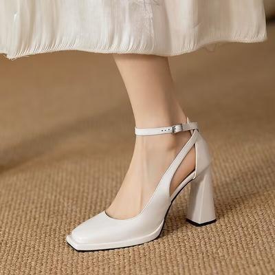 Модные туфли на высоком каблуке женские туфли-лодочки с острым носком Temperament Femme Туфли черные 10 см толстый каблук с пряжкой на щиколотке женские туфли по акции