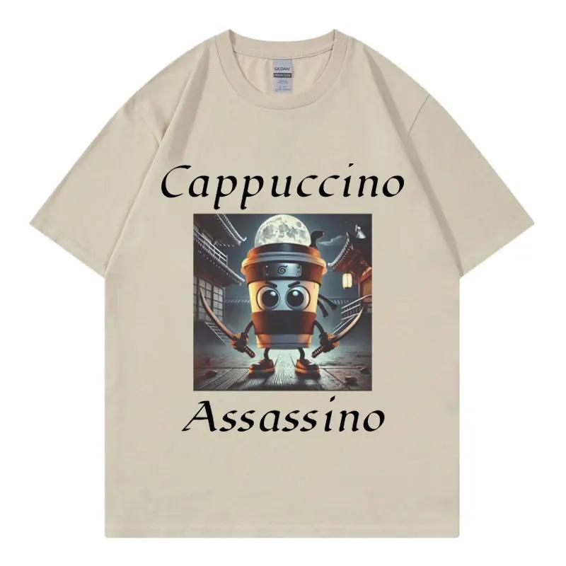 Cappuccino Assassino Graphic T Shirts Funny Italian Brainrot Meme TShirt Unisex Fashion Casual Short Sleeve T Shirt Streetwear