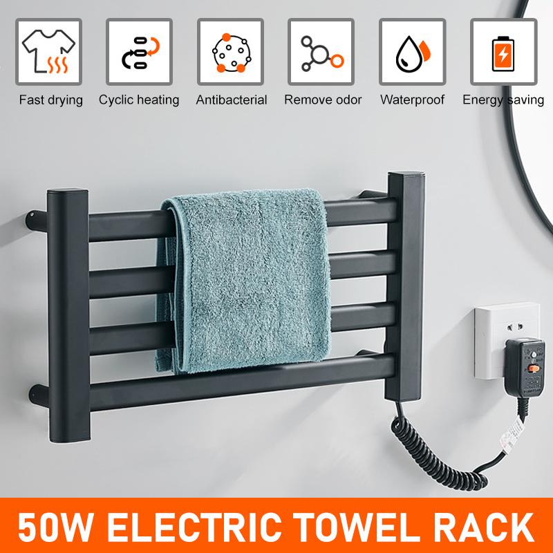 50W Electric Heating Towel Rail Smart Thermostatic Aluminum Bathroom Heated Towel Rack Shelf Clothes Sterilizing Towel Warmer Dryer 220V 50Hz