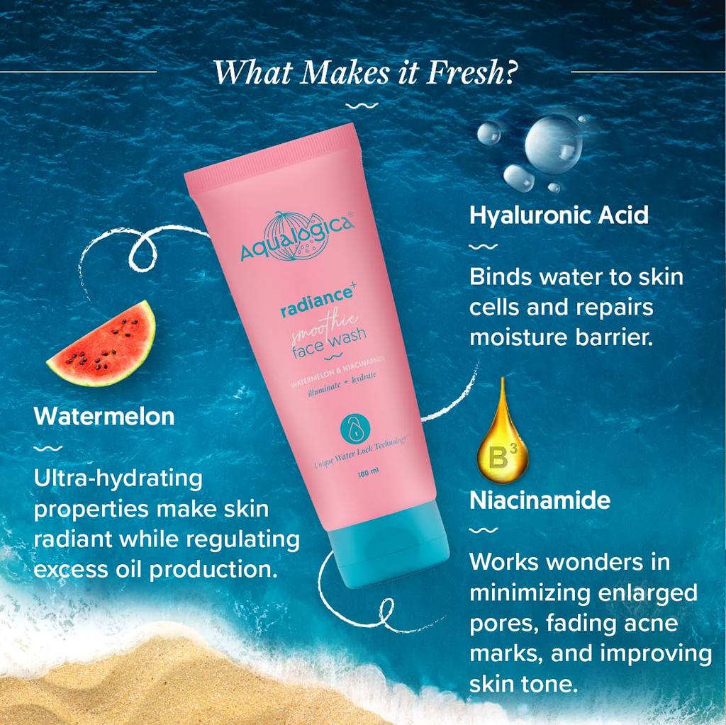 Aqualogica Radiance+ Smoothie Face Wash 100 ml Gentle Foaming Cleanser For Daily Glow, Smooth Texture And Balanced Hydration