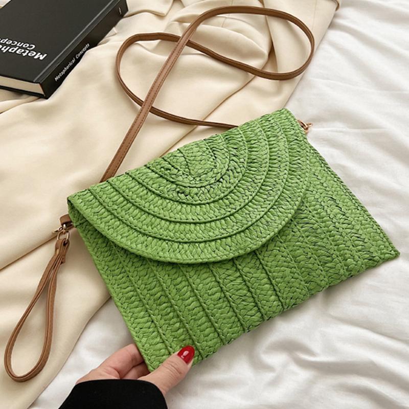 Yogodlns Летняя плетеная соломенная сумка для женщин, сумка-конверт ручной работы, пляжная сумка в богемном стиле, сумка через плечо для отпуска, сумка через плечо