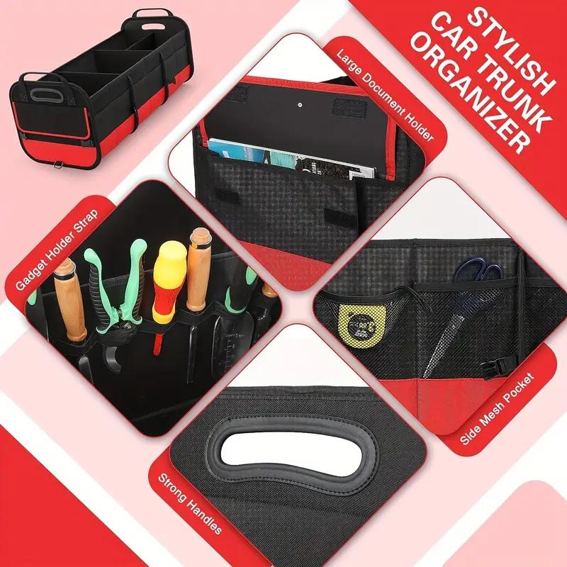 Универсальный большой органайзер для багажника автомобиля, складная многосекционная сумка для хранения в багажнике с 2 выдвижными ремнями