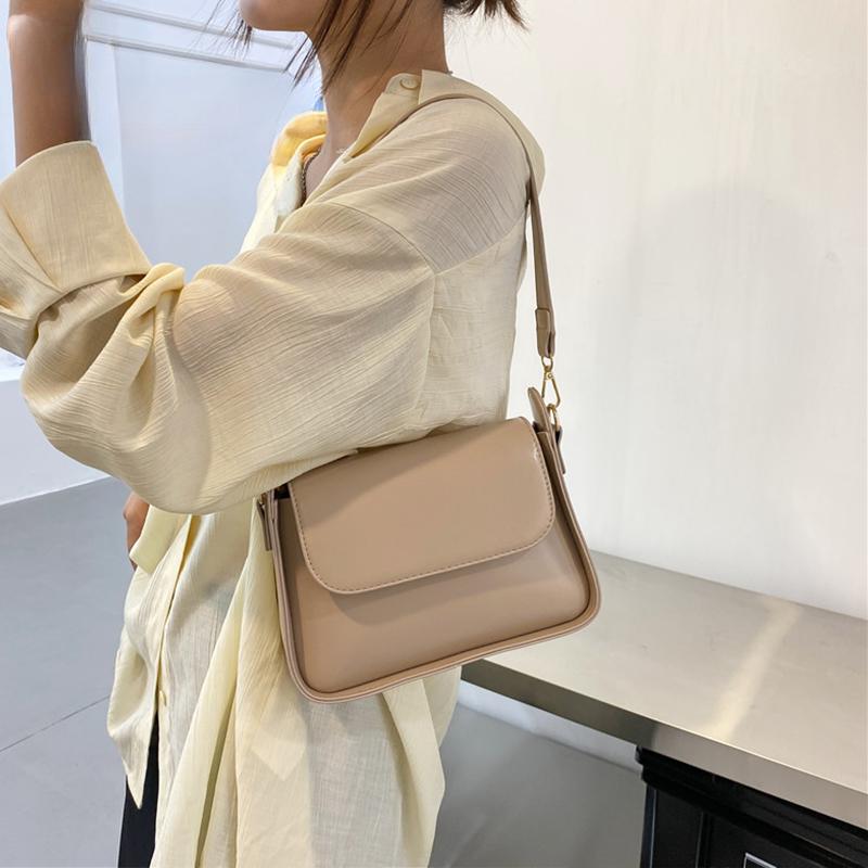 Summer Solid Color Women's Bag PU Leather Flap Shoulder Bag Fashion Lady Armpit Handbag and Purse Trendy Underarm Bag